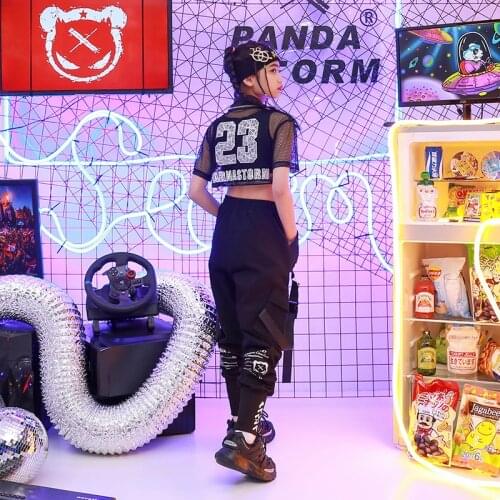 Kids Ropa Hip Hop Jazz Dance Clothes Black Crop Tops Street Wear School Festival Stage Outfits Summer Ballroom Dancewear Girls