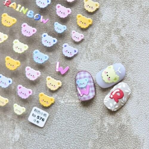 Disney Cute Animals Kawaii Bear Cartoon Art Sticker High Quality 3D Engraved Nail Decorations Decals Design Diy Toys Girl Kids