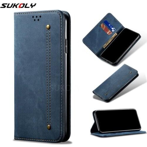 For Huawei P40 Lite P30 Pro P Smart Honor 30 Nova 5T Flip Denim pattern Leather Card Slots Wallet Case Shockproof Stand Cover