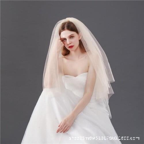 Classic Champagne Short Bridal Veil Studios Tour Photo Simple Two-layer Insert Comb Shoulder Length Veil Wedding Accessories