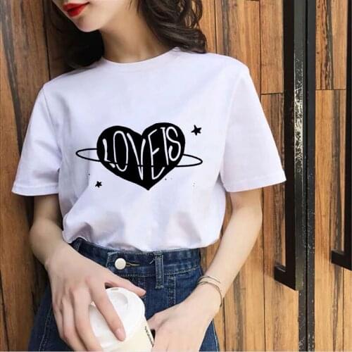 Heart-shaped LOVEIS Print Tshirt Harajuku Short Sleeve O-neck Casual Hipster T shirt 2021 Hot New Summer tee shirt femme