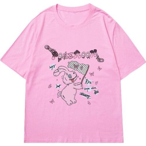 ZuoLunOuBa Summer Excellent Quality Casual Women T Shirt Print Cartoons Catch Butterflies Toy Rabbit Tees Cotton Tops Female