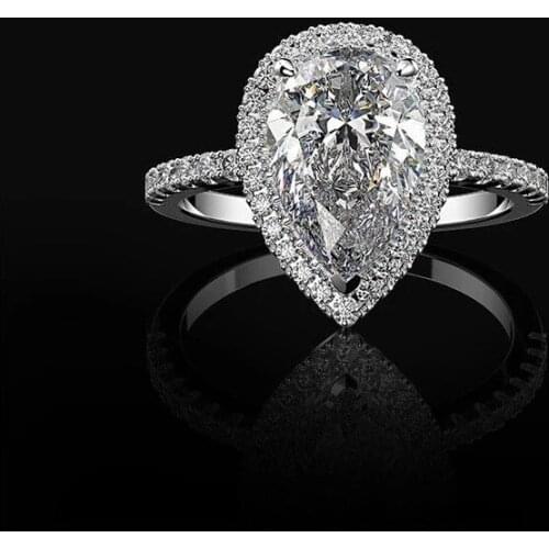 Exquisite Dazzling Silver Plated Water Drop Ring Elegant White Zircon Wedding Ring Cocktail Crystal Ring Band Women Jewelry
