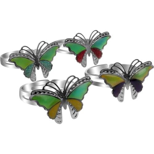 Fashion Childrens Colorful Butterfly Ring Adjustable Temperature Mood Ring Jewelry For Women Girls Kids Birthday Gift