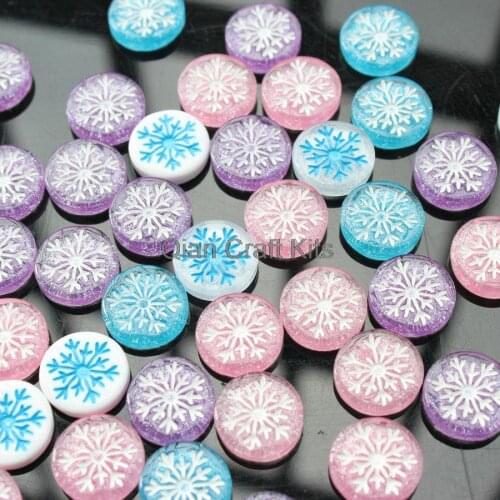 200pcs mix color ice icy glitter resin disc snowflakes circular flatback decoden cabochons for christmas iridescent decor