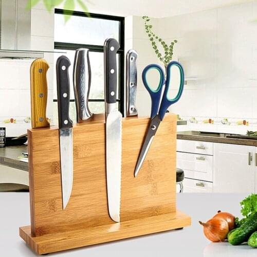Magnetic Kitchen Knife Block(Natural Bamboo), Knife Holder, Knife Dock, Kitchen Scissor Holder, Double Side Strongly Magnetic