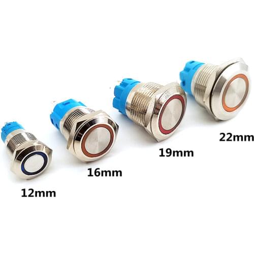 Metal Button Switch 12 / 16 / 19 / 22mm Power Button 5V 12V 24V 220V Waterproof Round Button LED Light Self Locking Reset Button