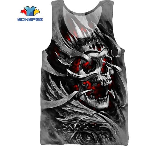 SONSPEE 3D Print Skull Head Mens Tank Tops Casual Hip Hop Fitness Bodybuilding Gym Muscle Men Sleeveless Large Cool Vest Shirt