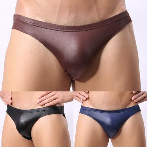 Faux Leather Mens Briefs Sexy Underwear Penis Pouch PU Hollow Open Butt Backless Jockstrap Erotic Underpants Panties Stage Wear
