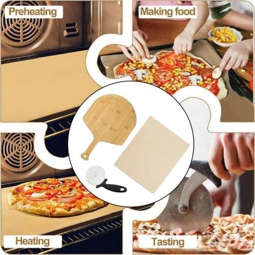 Cordierite Board Pizza Making Set Pizza Stone for Grill Oven Wood Shovel Pizza Wheel Cutter Crispy Crust Cooking Tool