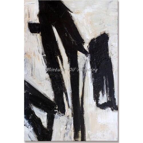 Mintura Wall Picture for Living Room Oil Paintings on Canvas Hand Painted Abstract Black and White Hotel Decor Wall Art No Frame