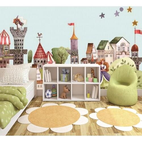 Custom Mural Wallpaper Hand Drawn Illustration Fairy Tale Castle Town Background Wall Painting