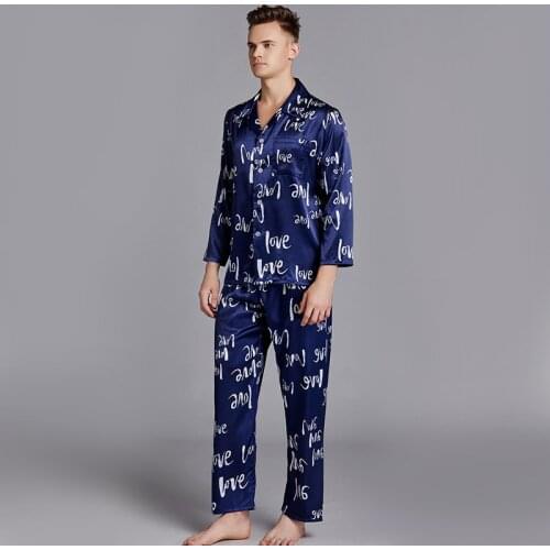 New Men Silk Satin Pajama Sets Long Sleeve Sleepwear Set Two pieces Pijama Pajamas Suit male Breathable Pyjamas Loungewear