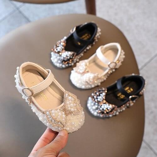 New Childrens Shoes Pearl Rhinestones Shining Kids Princess Shoes Baby Girls Shoes For Party and Wedding