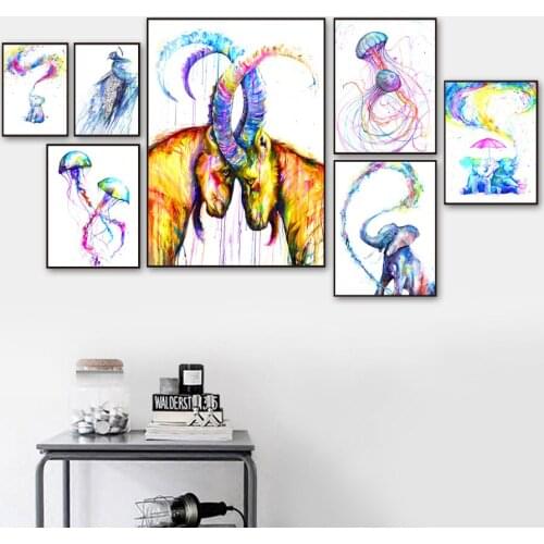 Eagle Elephant jellyfish Antelope Deer Whale Bear Wall Art Canvas Painting Nordic Posters And Print Animal Wall Decor