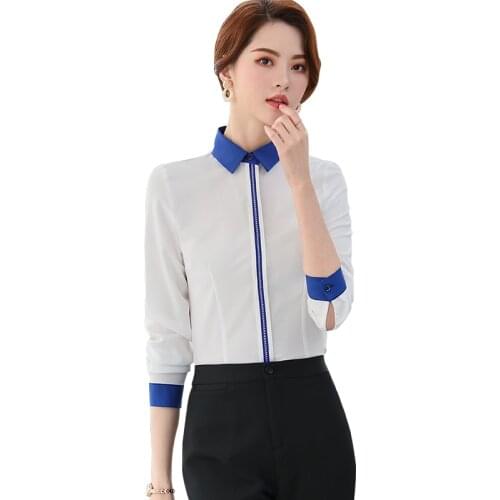 Lenshin Turn-down collar Autumn wear long sleeve women Royal Blue blouse Shirt female casual style elegant fashion slim tops