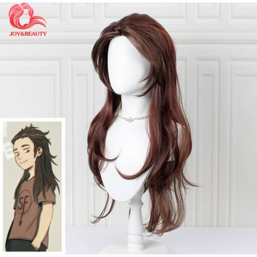 JOY&BEAUTY Game Sally face Sallyface Larry Wigs 65cm Long Brown Styled Heat Resistant Hair Cosplay Costume Wig + Free Wig Cap