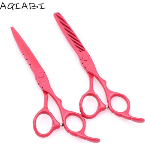 Salon Hair Scissors 6" AQIABI Stainless Red Color Hair Cutting Scissors Thinning Shears Professional Hairdressing Scissors A1010