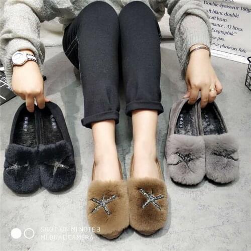 Furry Crystal new oxford woman cute fish non-slip driving loafer modis lazy fur flat shoes lady comfy warm winter moccasins 2019