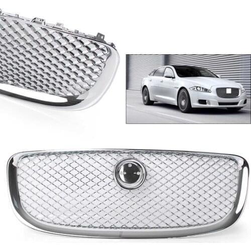 Auto Front Grille Upper Mesh Grill For Jaguar XJ 2010 2011 2012 2013 2014 2015 Chrome Automobile Car Parts Accessories w/logo