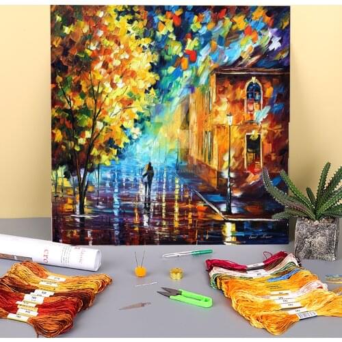 Romantic Stroll Pre-Printed 11CT Cross-Stitch Kit Embroidery DMC Threads Handmade Knitting Needlework Painting Stamped Floss