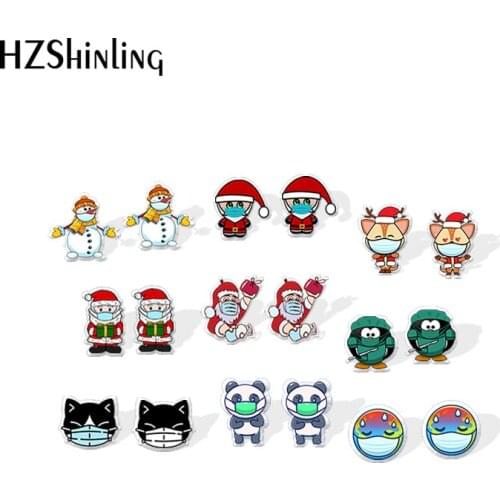 2020 New Santa Claus With Mask Stud Earring Cute Snowman Panda Acrylic Earrings Resin Epoxy Jewelry
