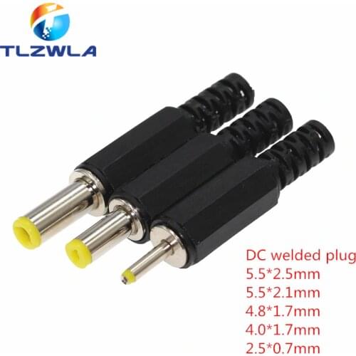 10pcs DC power adapter plug 5.5*2.1mm DC plug connector Welding line Male plug 5.5x2.5 4.8 1.7 1.35 0.7mm