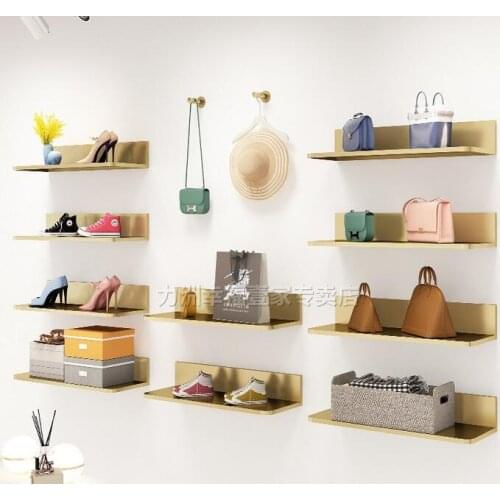 Shoe store shoe rack display rack womens store special gold display props wall-mounted childrens shoes bag on the wall shelf