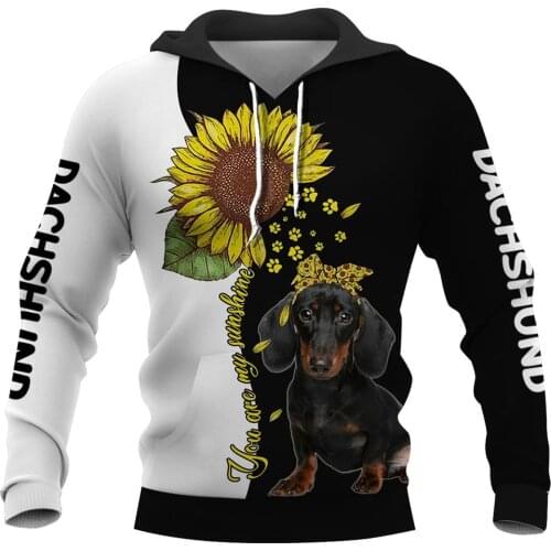 CLOOCL Mens Pet Hoodies 3D Dachshund Sunflower Printed Hoodie Greativity Casual Harajuku Pocket Hooded Unisex Streetwear