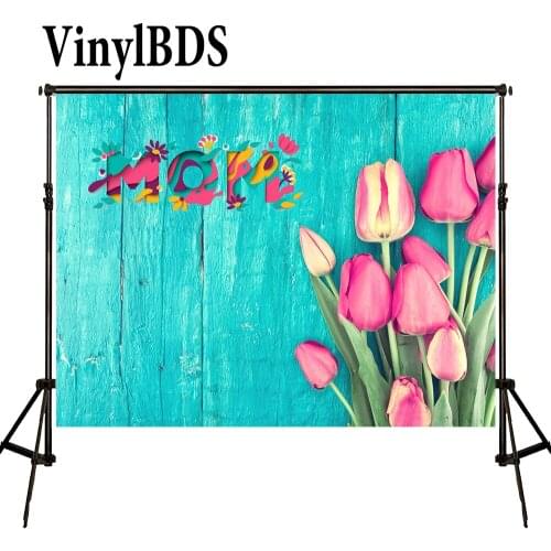 VinylBDS Mothers Day Photography Backdrops Spring Photography Backdrops Blue Flower Wood Background Large Size Seamless Photo