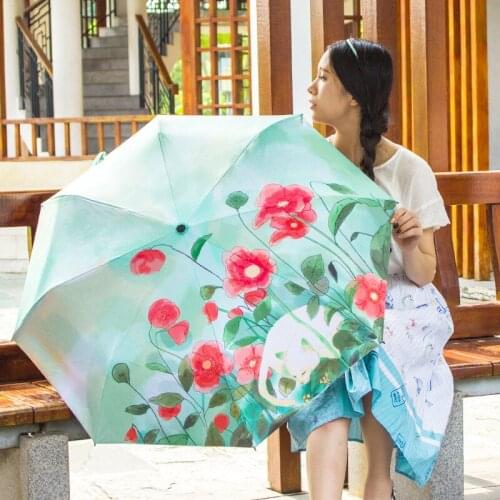Umbrella Creative vinyl umbrella anti-UV umbrella Korea small fresh three folding clear umbrella sun protection black umbrella