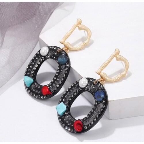 Vintage Letter D Dangle Earrings for Woman Girl Circle Nature Stone Earring Charm Festival Jewelry