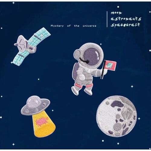 Small Cute High Quality Astronaut Satellite UFO Moon Embroidered Patch for Clothing Iron On Patch Jeans Clothes Sticker Badges