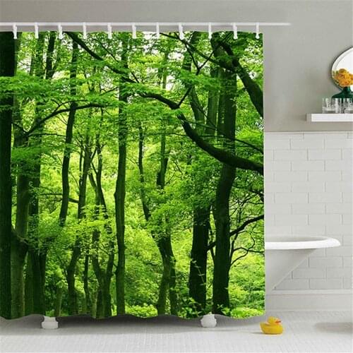 3d Natural Forest Green Plants Shower Curtain Set Mat Bath Curtains Waterproof Cloth Toilet Bathroom