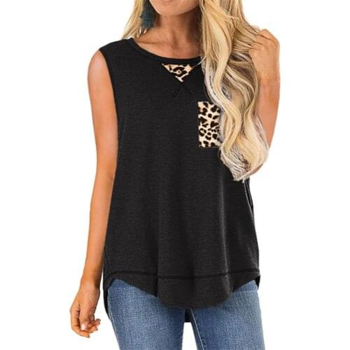 GULE GULE Womens Sleeveless T-Shirt Leopard Patchwork Summer Asymmetrical Tops Shirt
