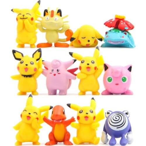 12pcs/lot Cute Takara Tomy Pikachu Action Figures Toys DIY PVC Anime Pokemon Figure Toys Children Toy Home Decor