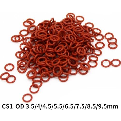 50pcs Red VMQ Silicone O Ring Gasket CS 1mm OD 3.5 4 4.5 5.5 6.5 7.5 8.5 9.5mm Food Grade Silicon O Ring Gasket Rubber o-ring