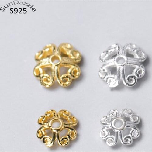 8pcs 6mm Real Solid 925 Sterling Plain Silver Gold Flower Spacer Bead Caps Connector Torus Jewelry Findings Making Findings