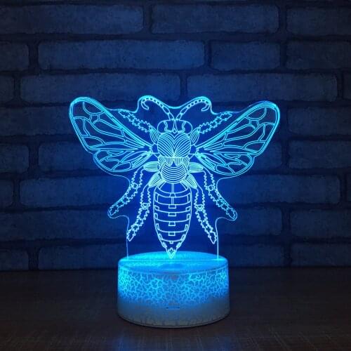 Bees Shape Acrylic 3D LED Night Light 7 Colors Remote Touch Bas Table Lamp for Baby Sleeping Lighting Bedroom Decoration Gift