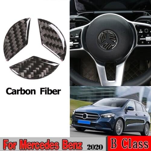 Automotive interior Sticker For Mercedes Benz B Class GLB Real Carbon Fiber Car Steering Wheel LOGO Decoration Cover Accessories