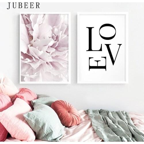 Nordic Style Pink Peony Flower Wall Art Large Love Posters and Prints for Bedroom Posters on the Wall Modern Home Decor