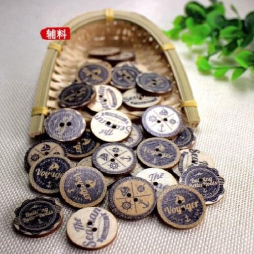 Wooden Sewing Buttons Scrapbooking Round Retro Mixed Two Holes Pattern 25mm Dia. 24 PCs Costura Botones Decorate bottoni botoes