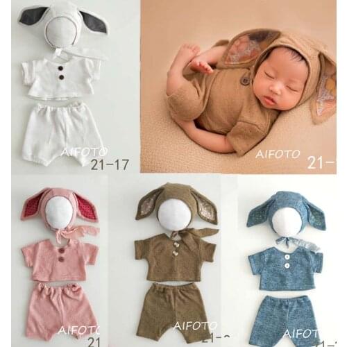 Baby Hats Rabbit Bonnets Set Romper Newborn Photography Props Boy Outfits Clothes Shooting Studio Bebe Fotografia Accessories