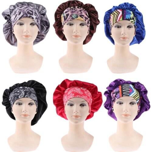 Womens Satin Solid Wide-brimmed Sleeping Hat Night Sleep Cap Hair Care Bonnet Nightcap For Women Men Unisex Cap bonnet de nuit