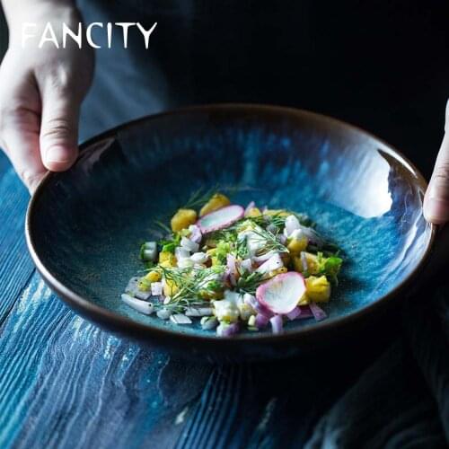 FANCITY European ceramic bowl large soup bowl noodle bowl soup bowl rice bowl shallow mouth bowl fruit salad bowl large bowl hom