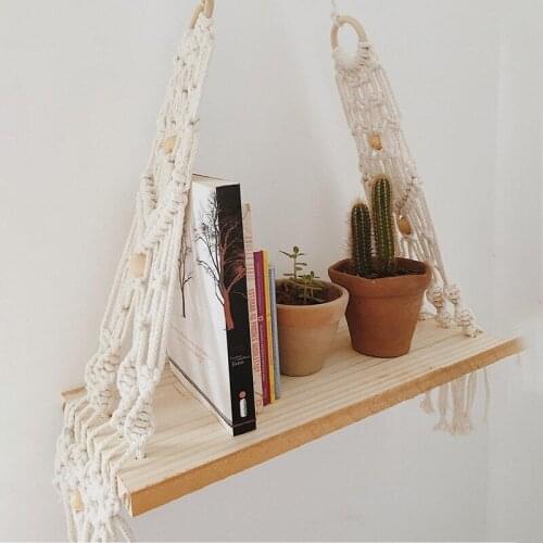 Hand-Woven Macrame Tapestry Rack Nordic Bohemia DIY Wall Small Object Storage Shelf Tapestry Wall Hanging Simple Home Decor