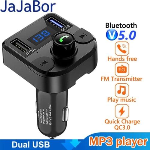 JaJaBor Bluetooth 5.0 Car Kit Handsfree FM Transmitter Car MP3 Player Dual USB QC3.0 Quick Charge Support TF Card / U Disk