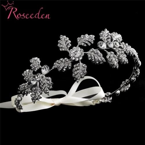 Classic Rhodium Plated Leaves Crystal Wedding Tiara Hairband Headband Bridal Headpiece Hair Accessories Jewelry RE3157