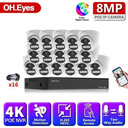 8MP POE NVR 16CH CCTV System Two Way Audio Security Camera System 8/16x 8.0MP Outdoor Video Surveillance Camera Kit