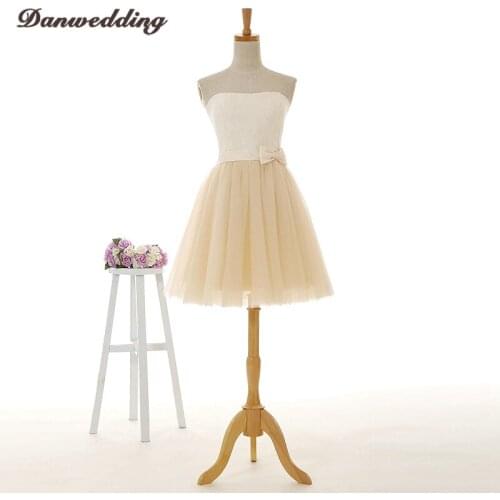 Modern Short/Mini Homecoming dress Hand Made Bow Strapless-Neck Lace Graduation dress Zipper Tulle Party Gowns Hot Sale